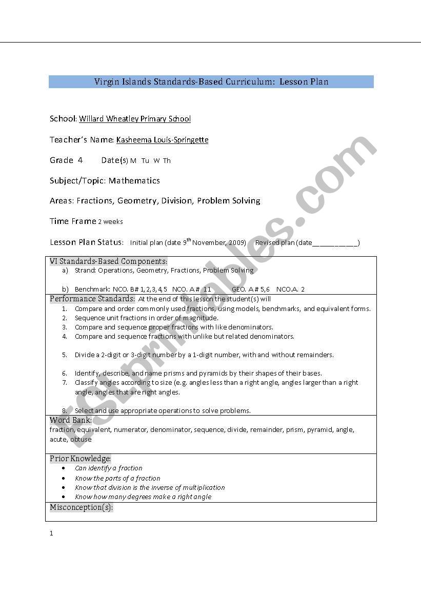 Math Lessons worksheet