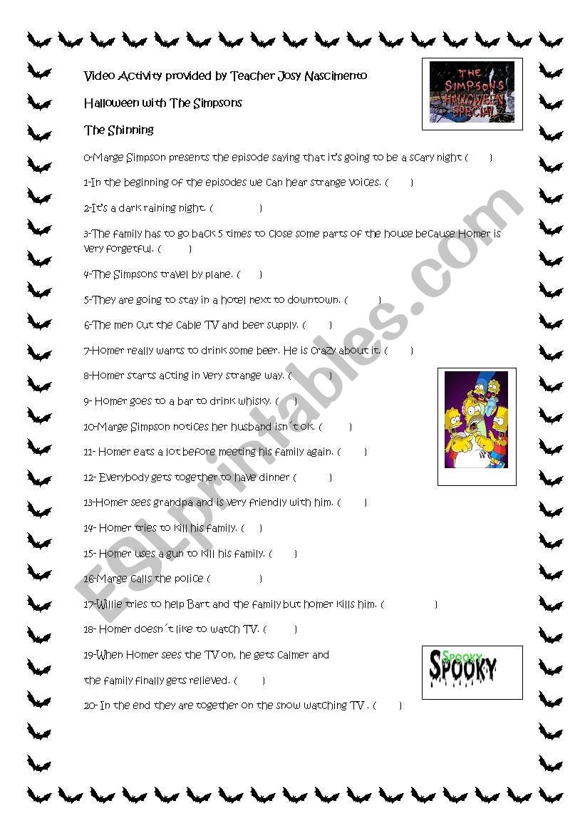 Halloween Video-The Shinning worksheet