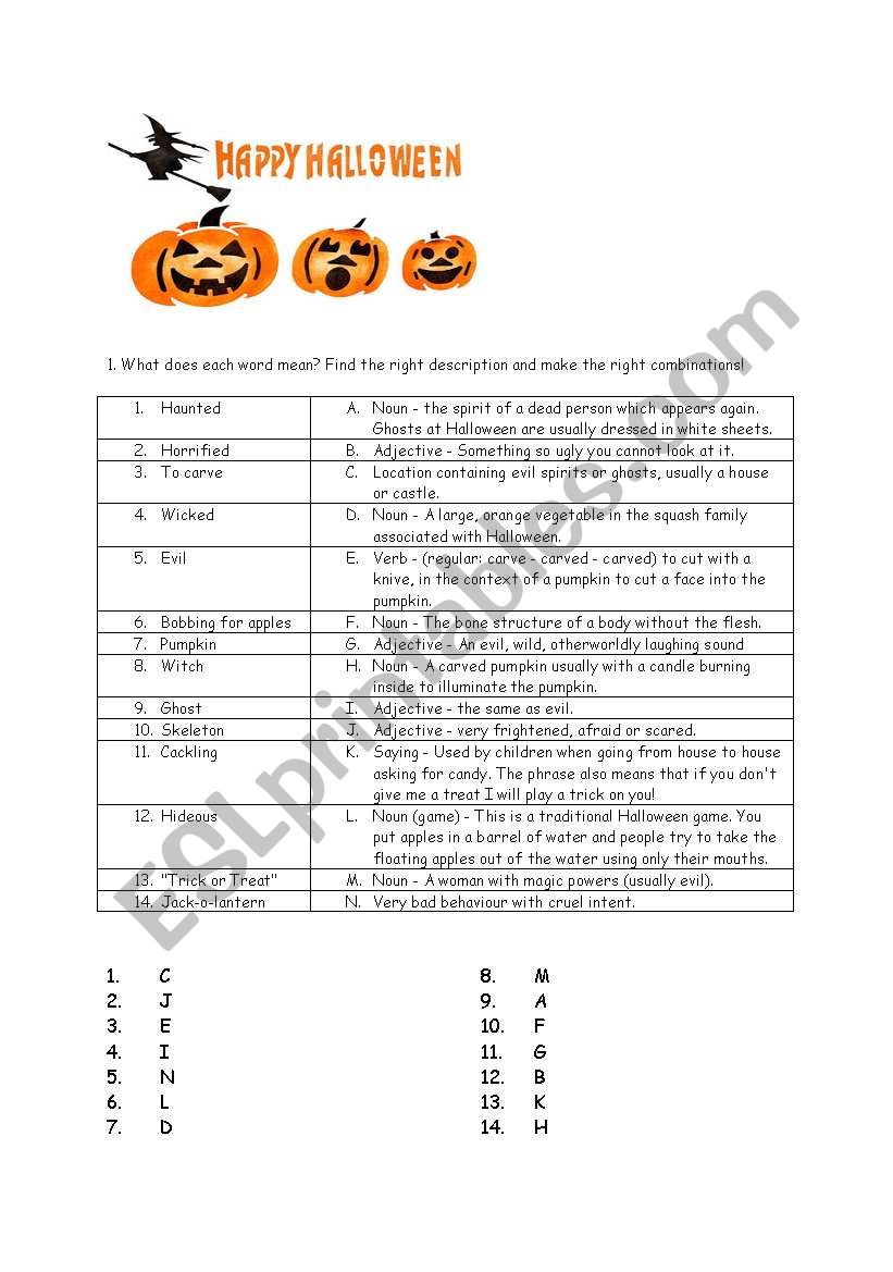 Halloween vocabulary worksheet