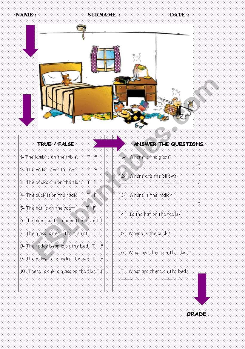 prepositions of  places  worksheet