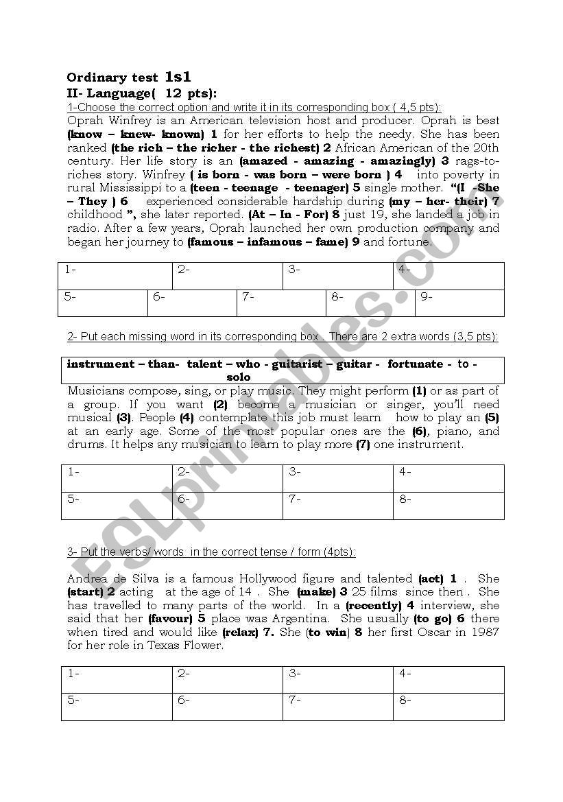  1ST FORM ORDINARY TEST N 1 (JUST LANGUAGE)