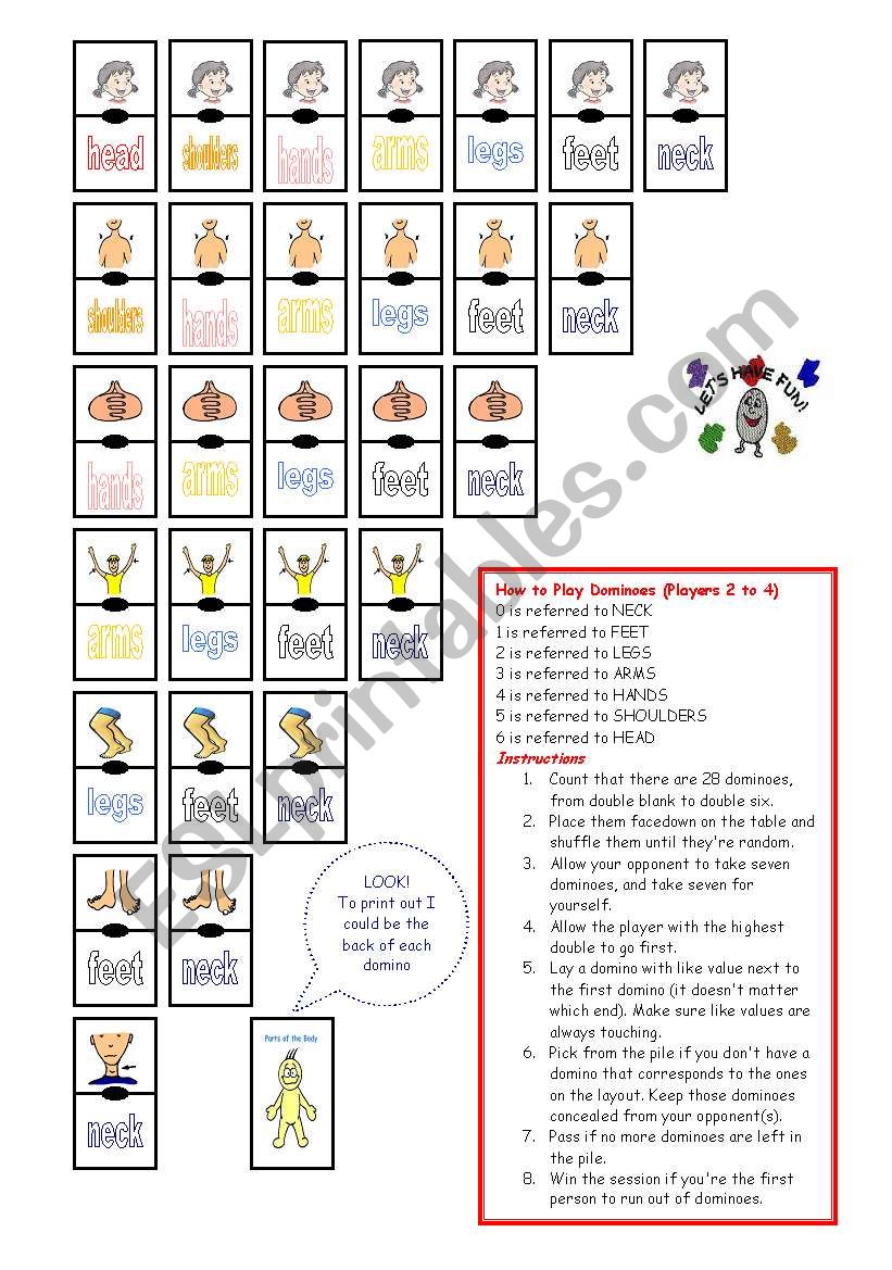 Body parts Dominoes worksheet