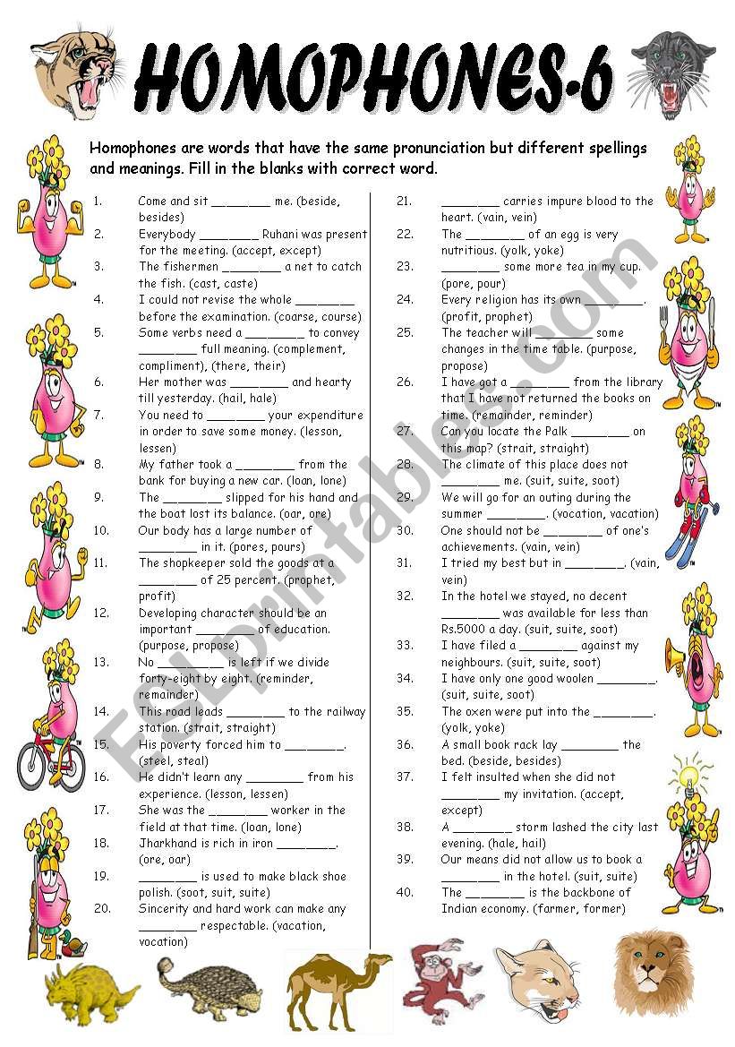 Homophones-6 (Editable with Answer Key)