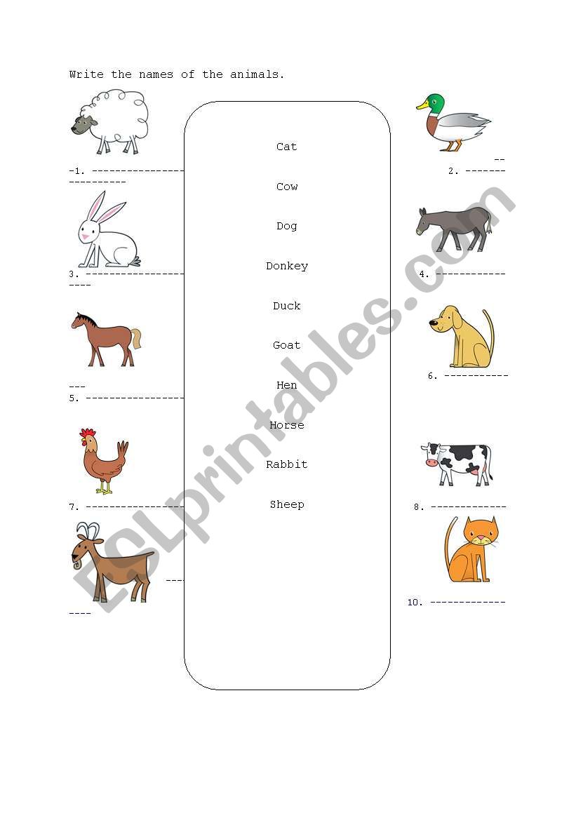 Farm animals worksheet