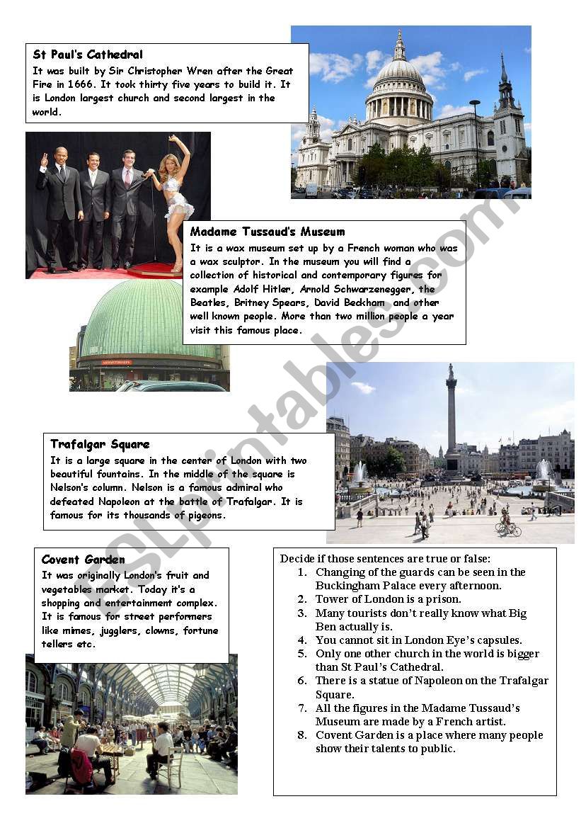 London Attractions part 2 worksheet