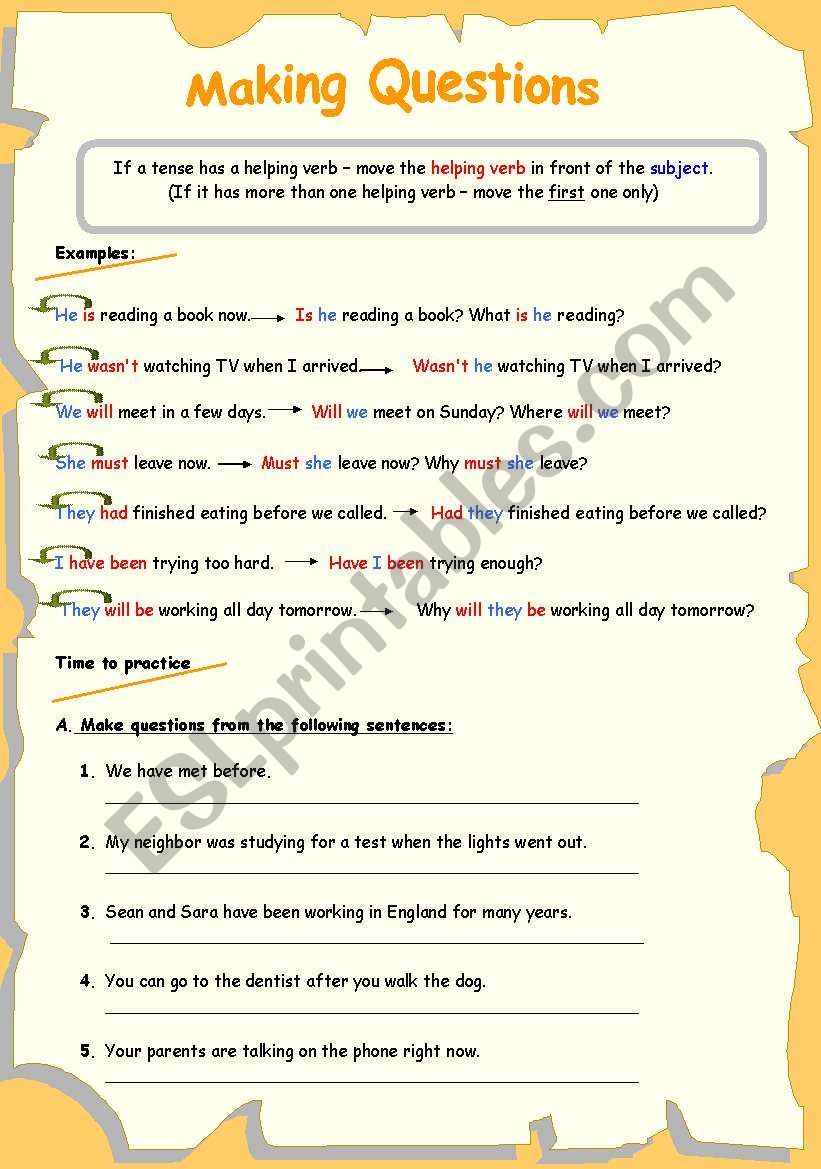 making questions 1 worksheet