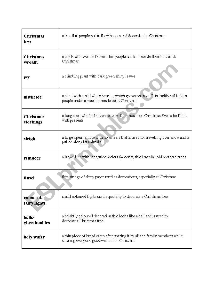 Christmas Vocabulary worksheet