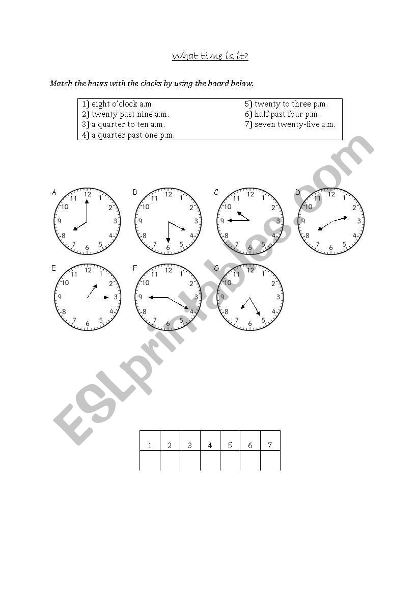 Telling the time (matching) worksheet