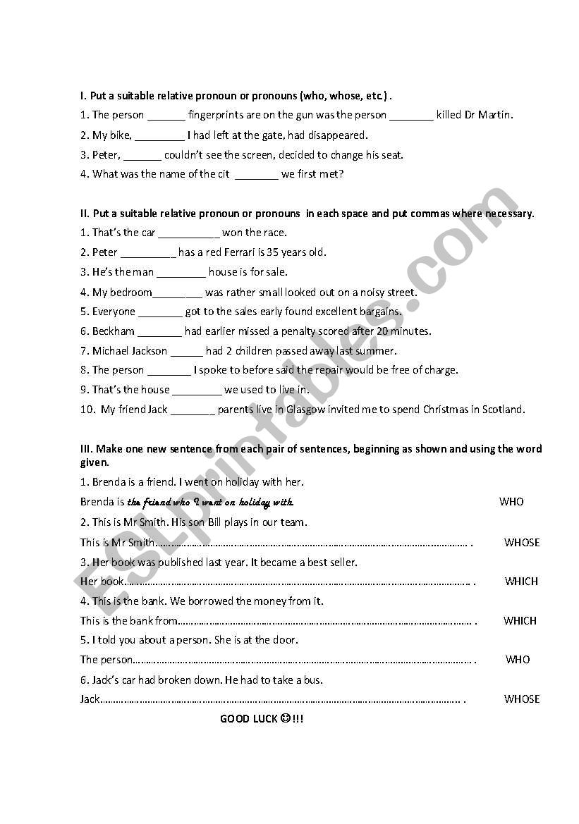 Relative clauses worksheet