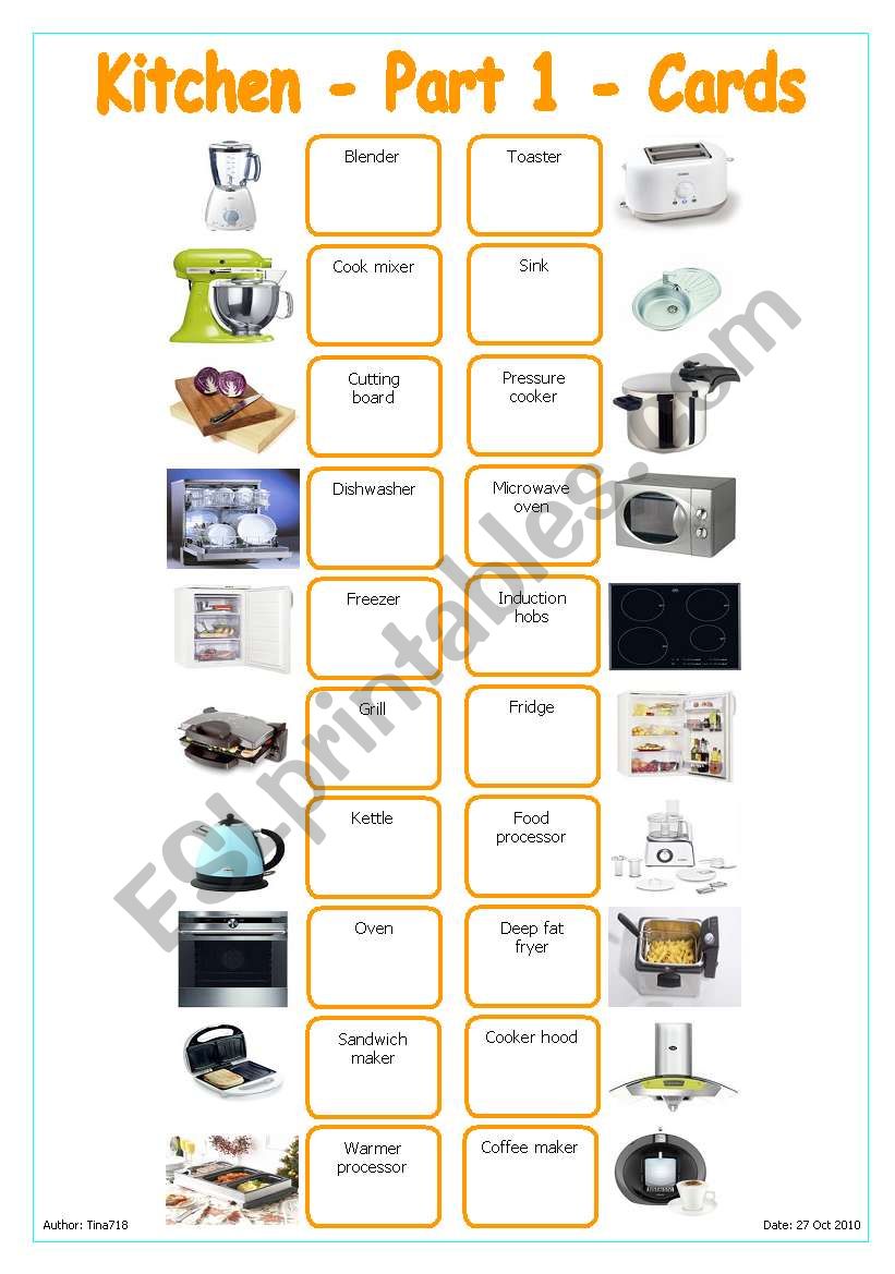 Kitchen - Part 1 - Cards worksheet