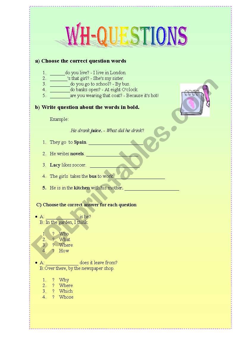 Wh-questions worksheet