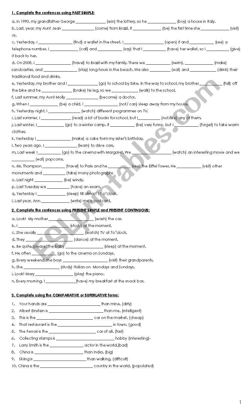 revision elementary worksheet