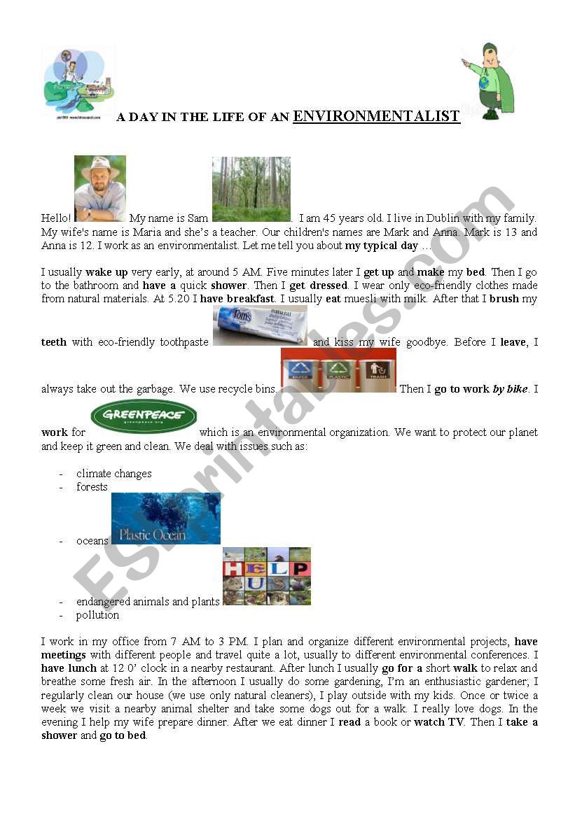 Daily routine on the topic of environment and environmetalists