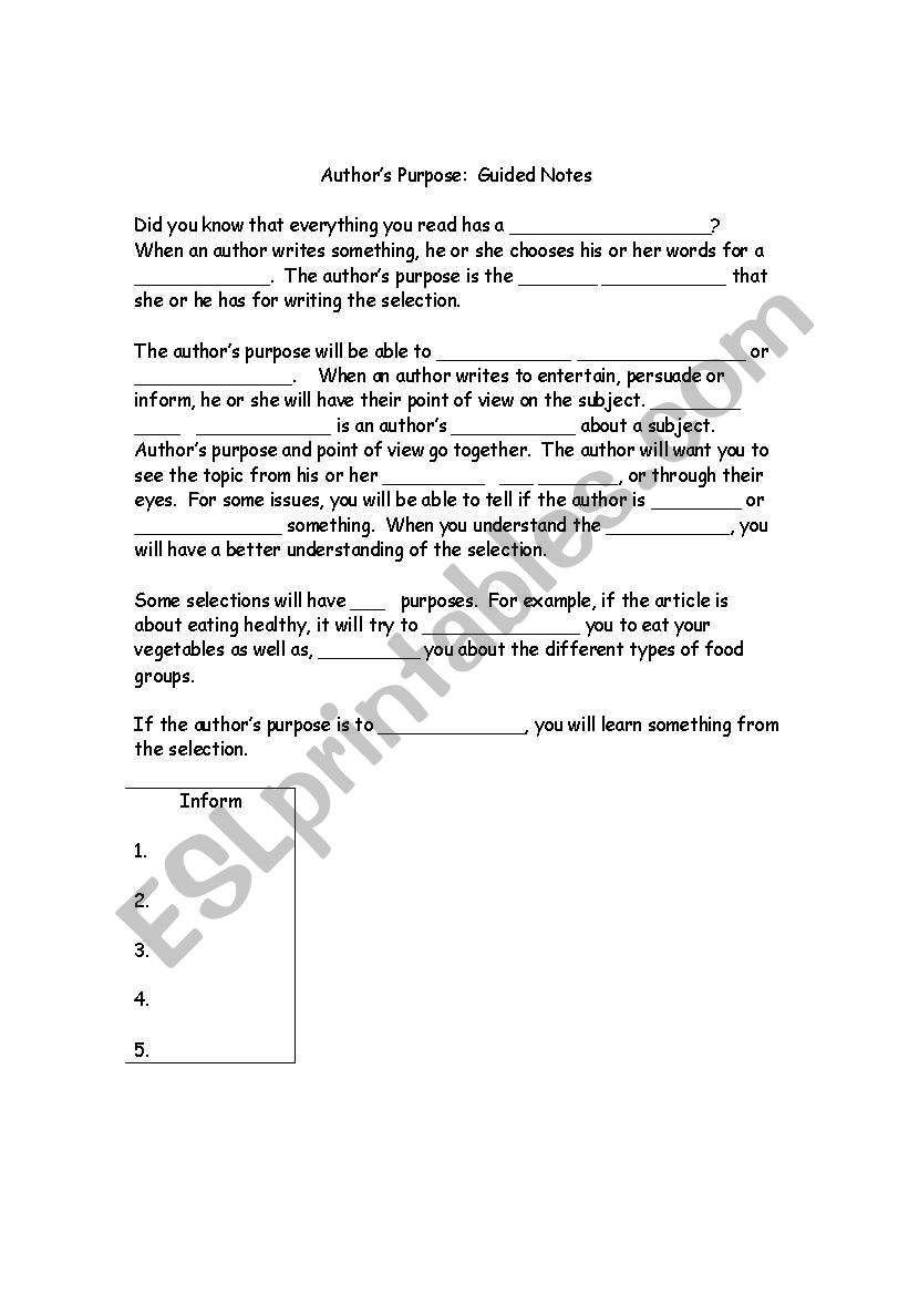 Authors Purpose worksheet