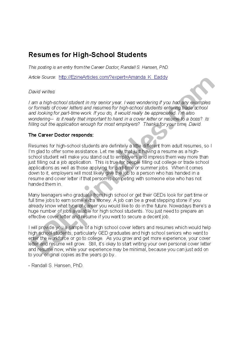 Resumes for ESL High School Students