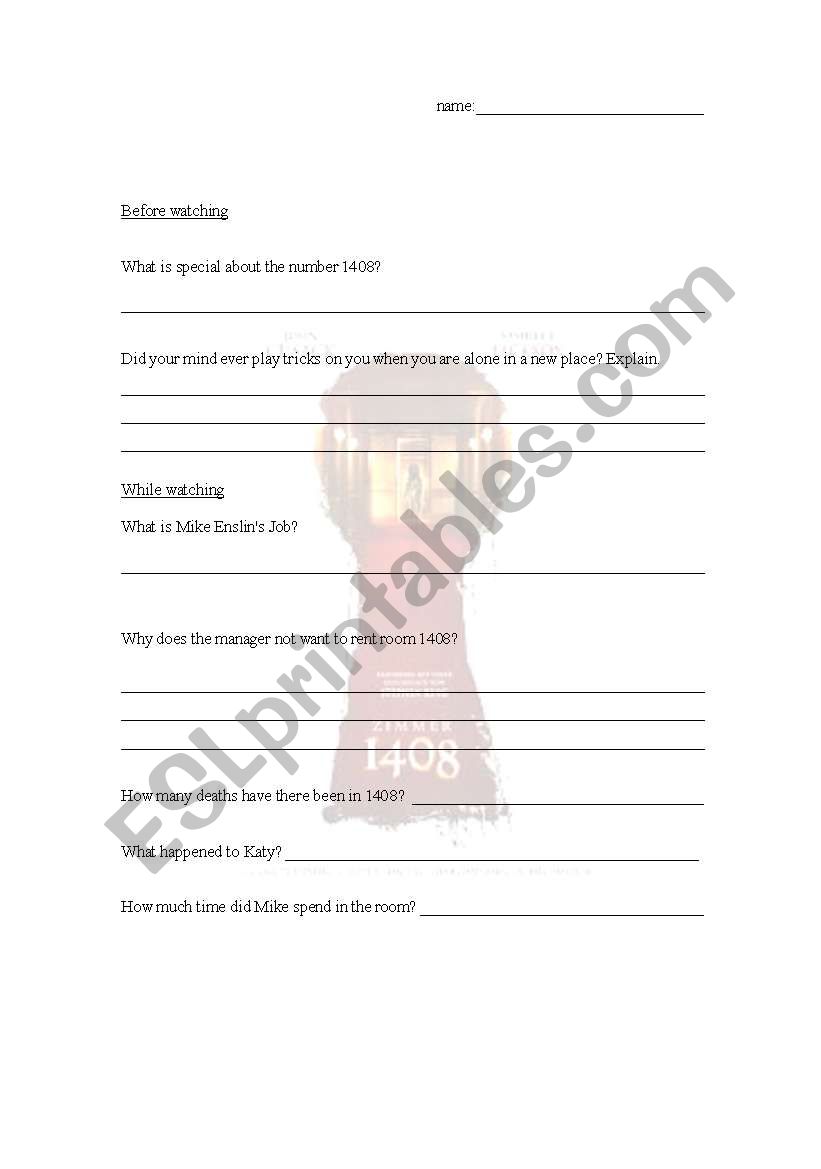 Comprehension - 1408 worksheet