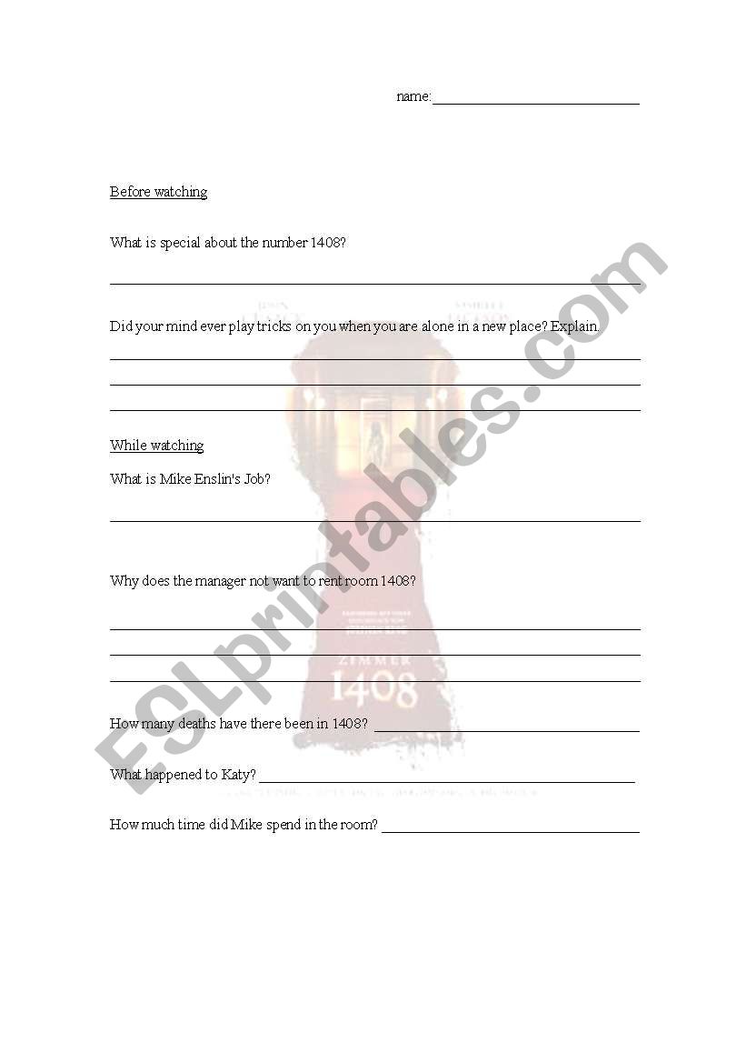 Comprehension - 1408 worksheet