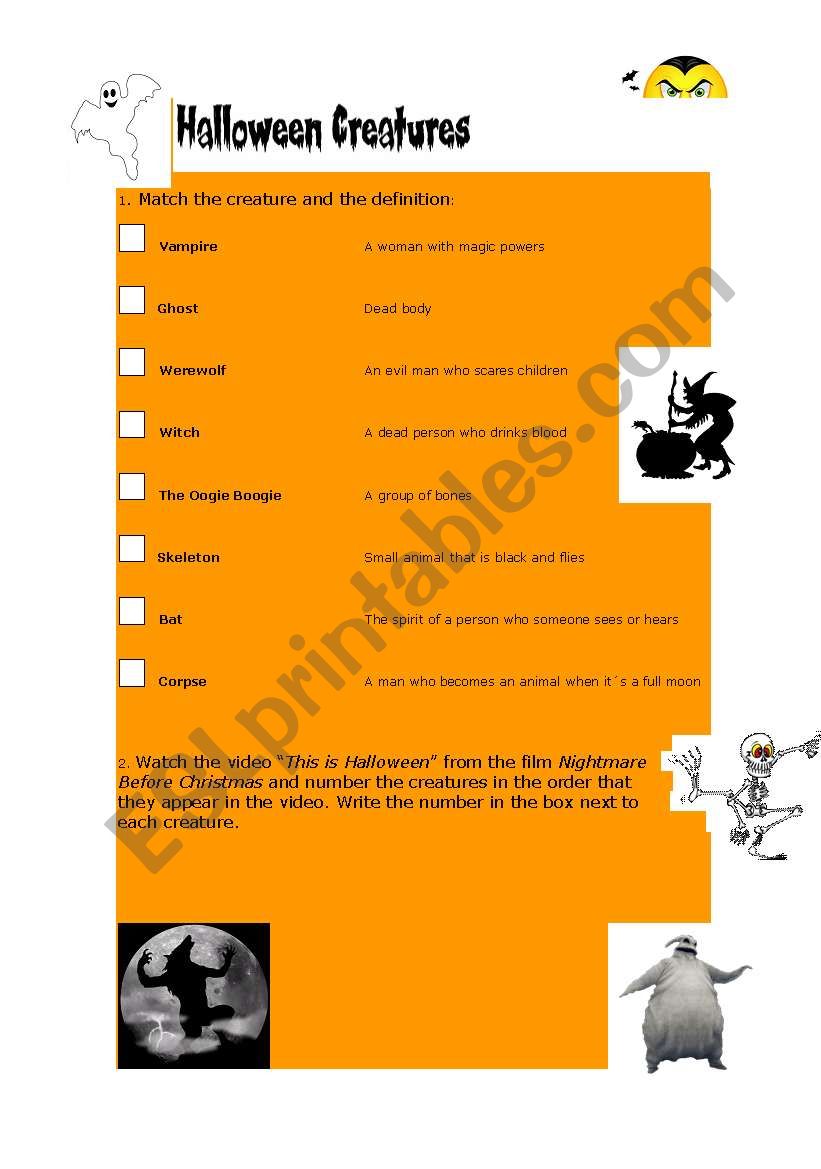 Halloween Creatures worksheet