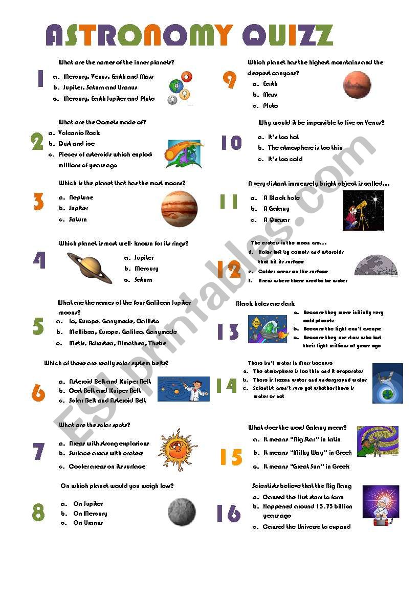 astronomy quizz worksheet