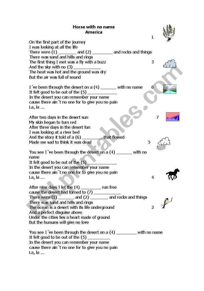 Horse with no name worksheet