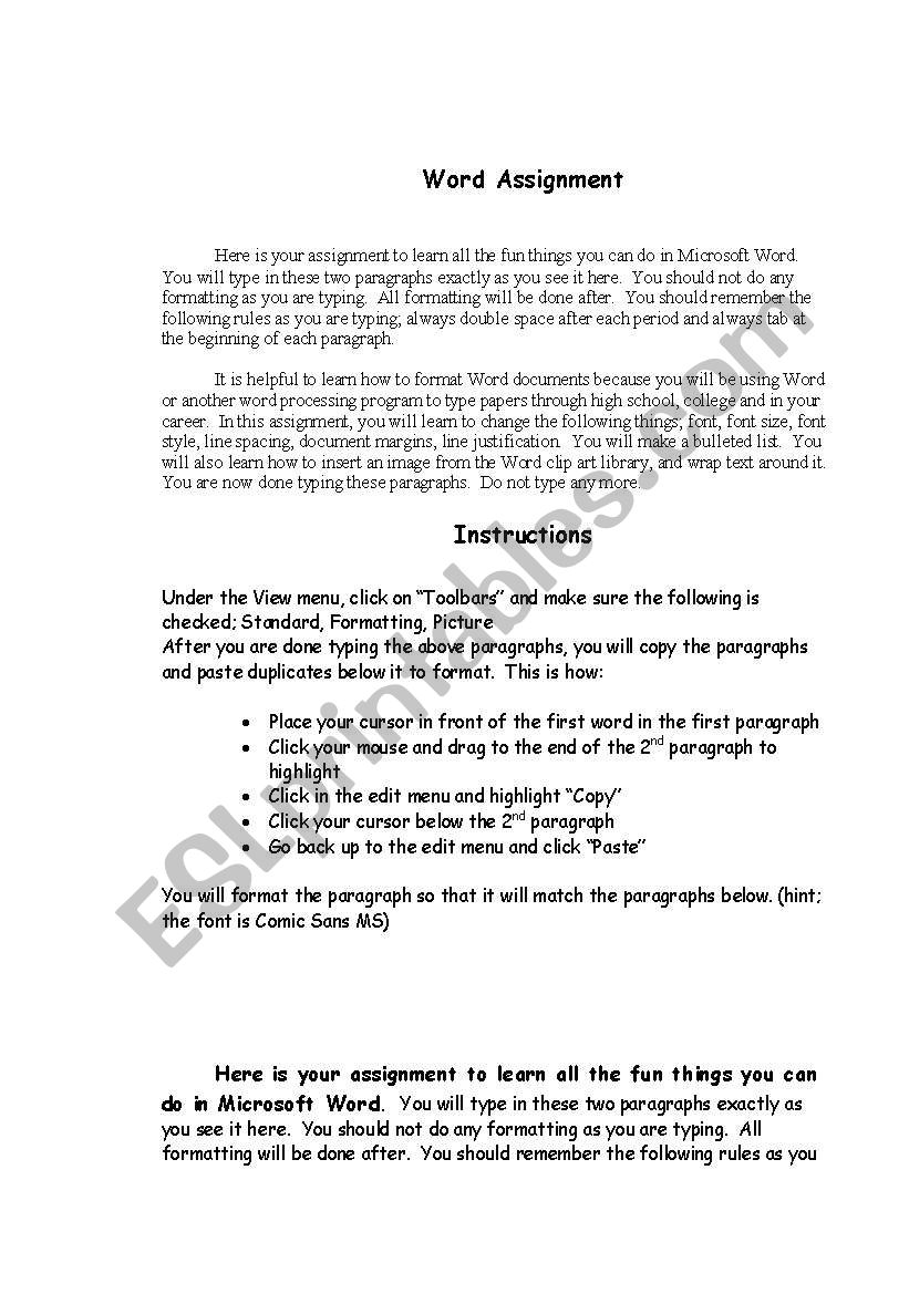 Fun With Word worksheet