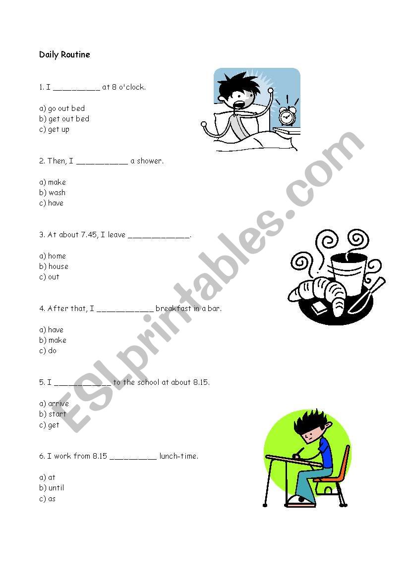 excercise on daily routine worksheet