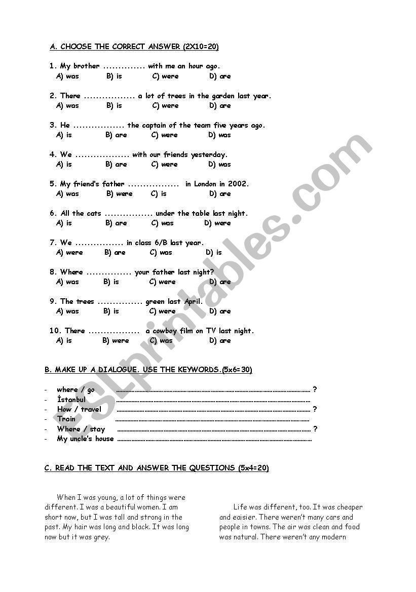 exam for 7th grades worksheet