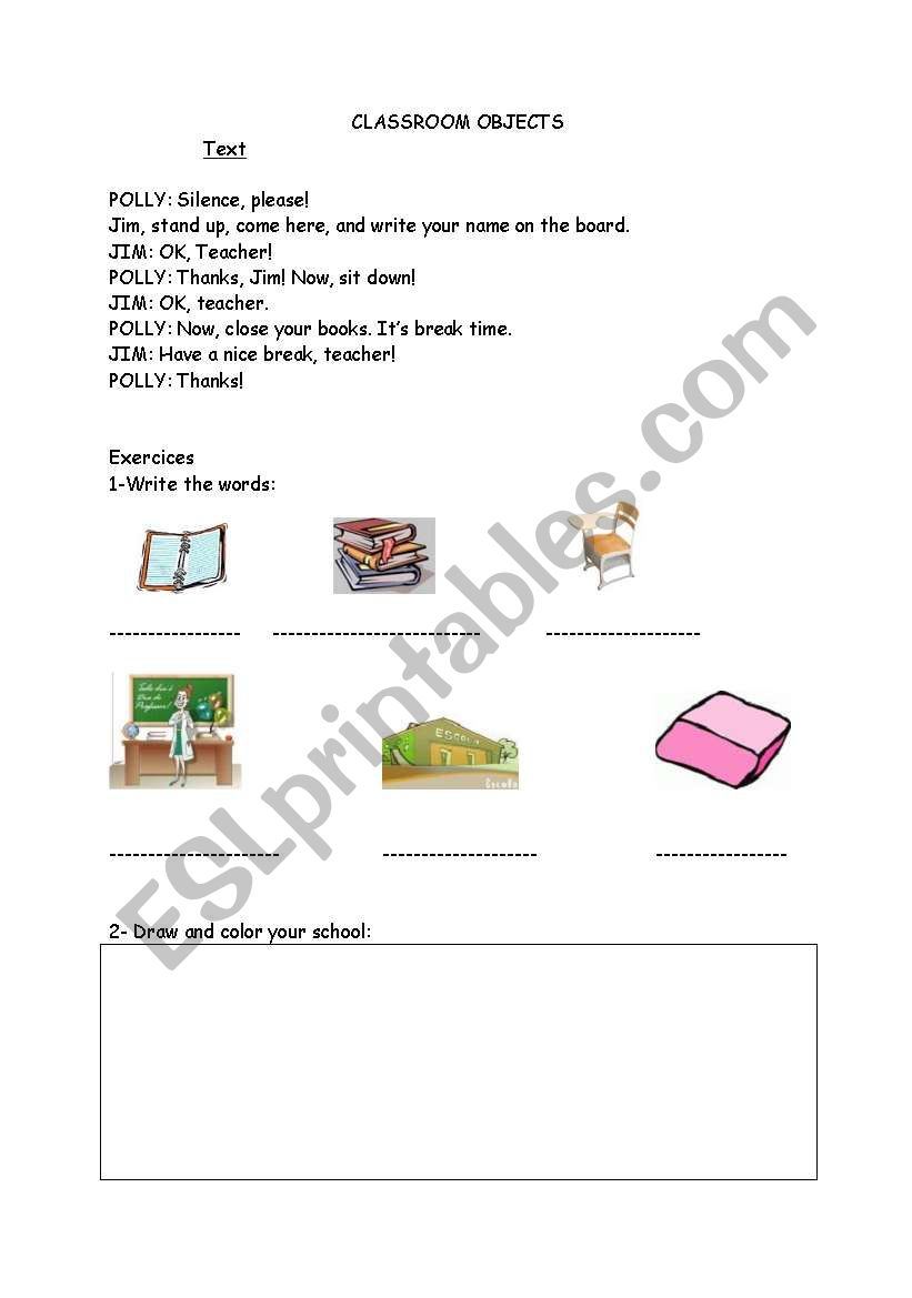 Classroom objects worksheet