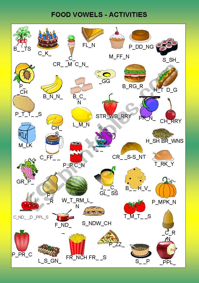 FOOD VOWELS -ACTIVITIES - FULLY EDITABLE