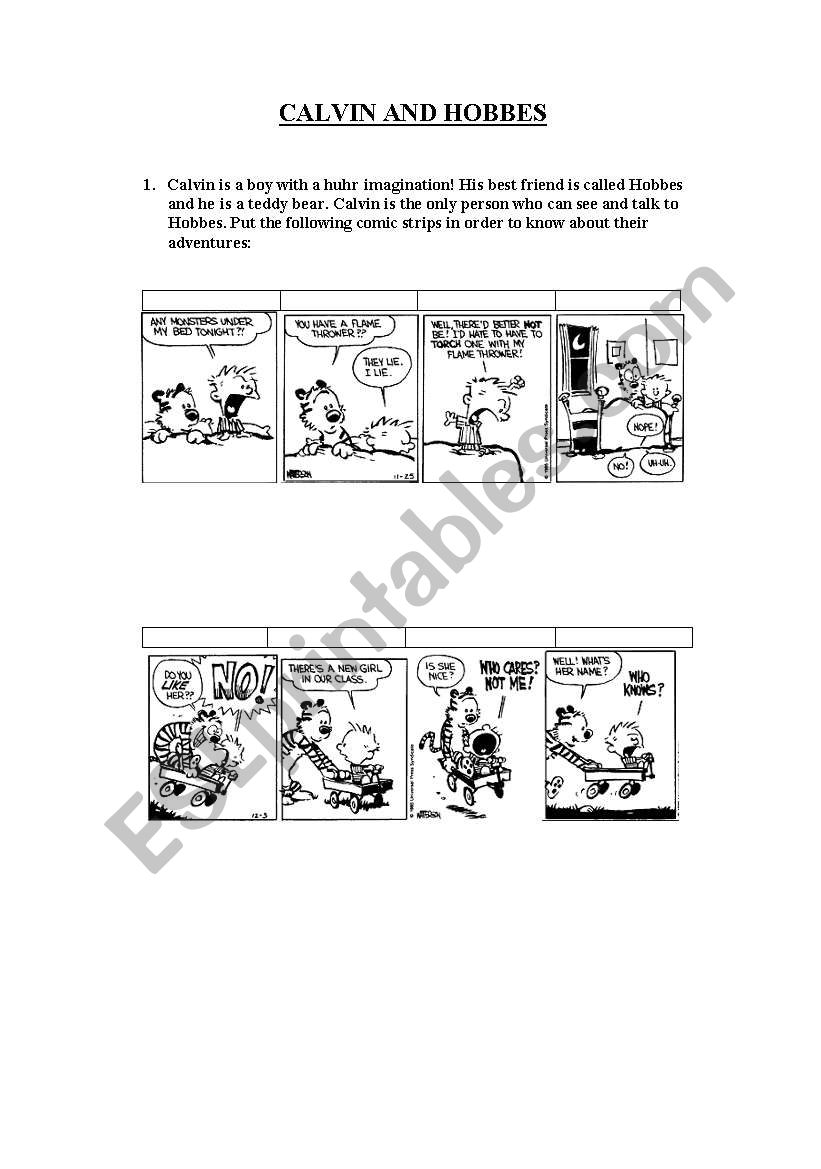 Calvin and Hobbes reading worksheet