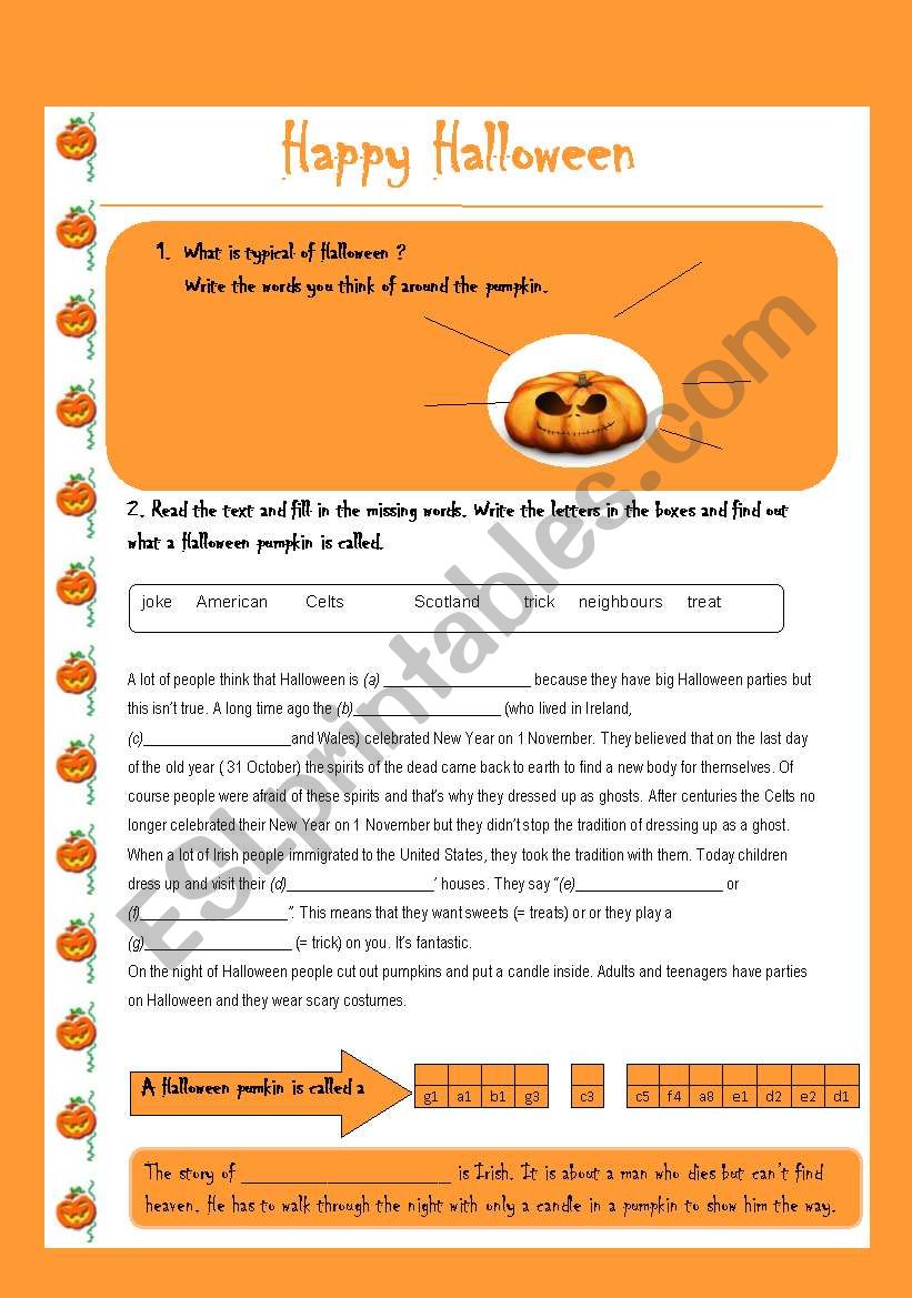 Halloween origins/elementary  worksheet