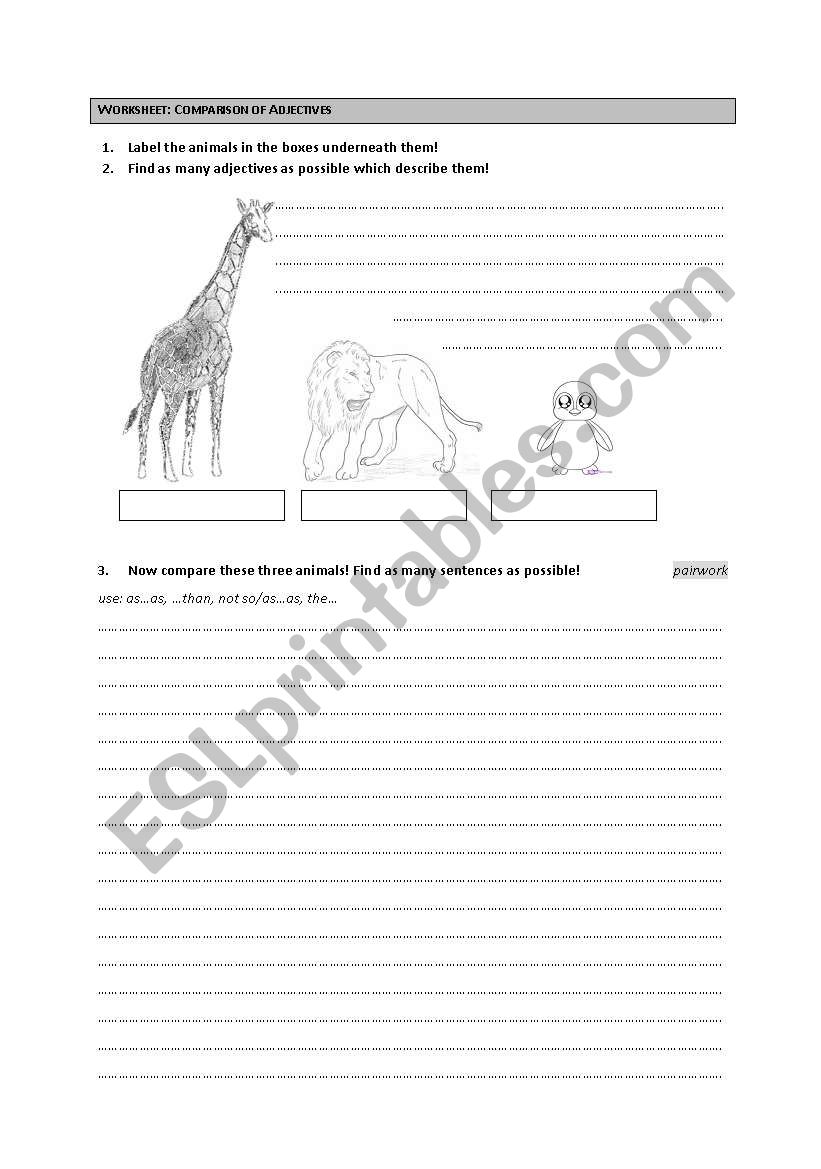 Comparison of Adjectives - worksheet