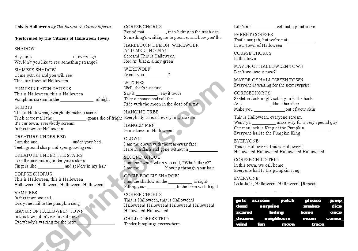 This Is Halloween fill-in activity