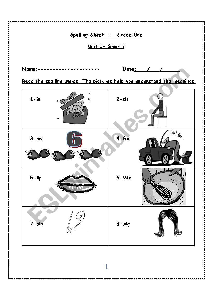 Words with Short i worksheet