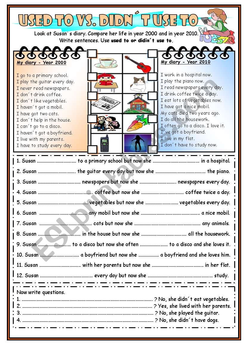 Used to x didn´t use to (BW+the key) ESL worksheet by Jazuna