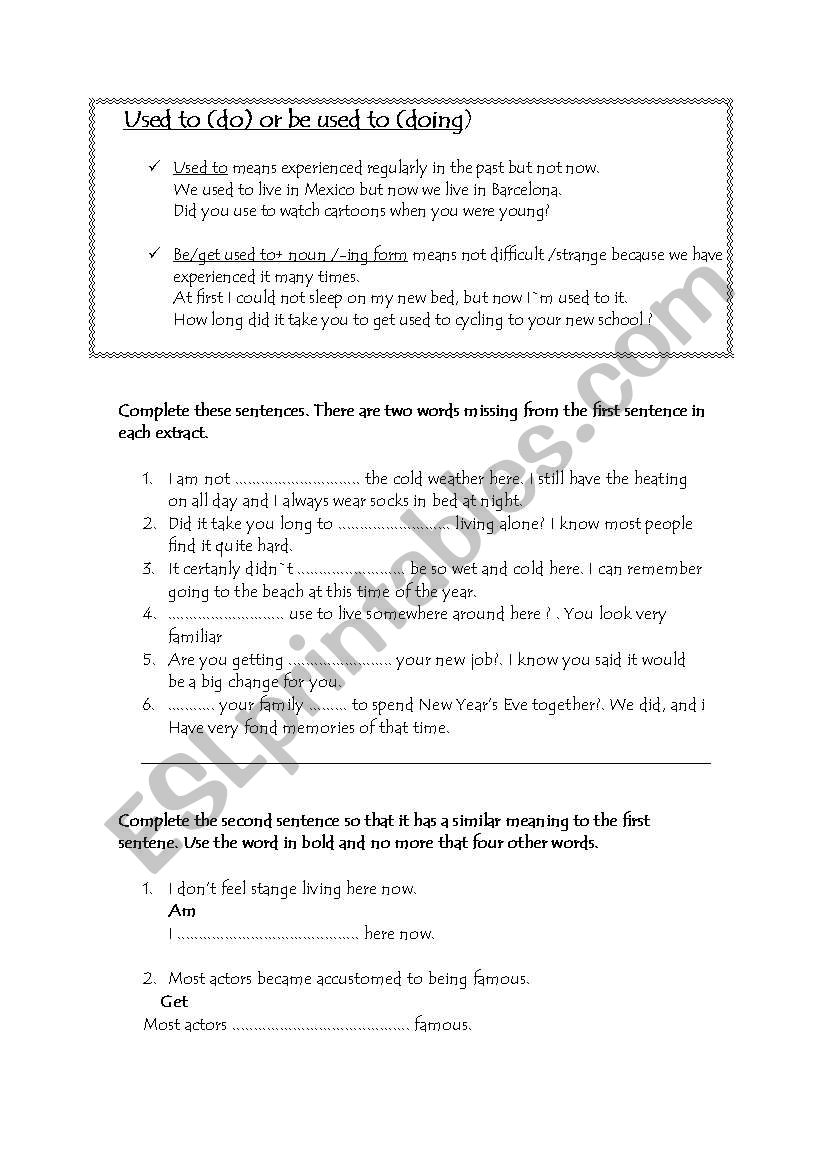 used to or be used to worksheet
