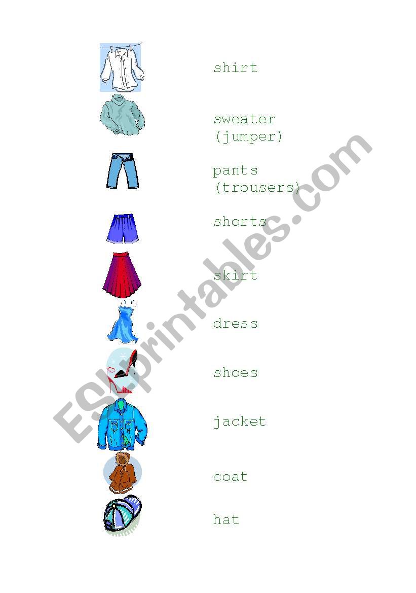 Clothing Vocabulary worksheet