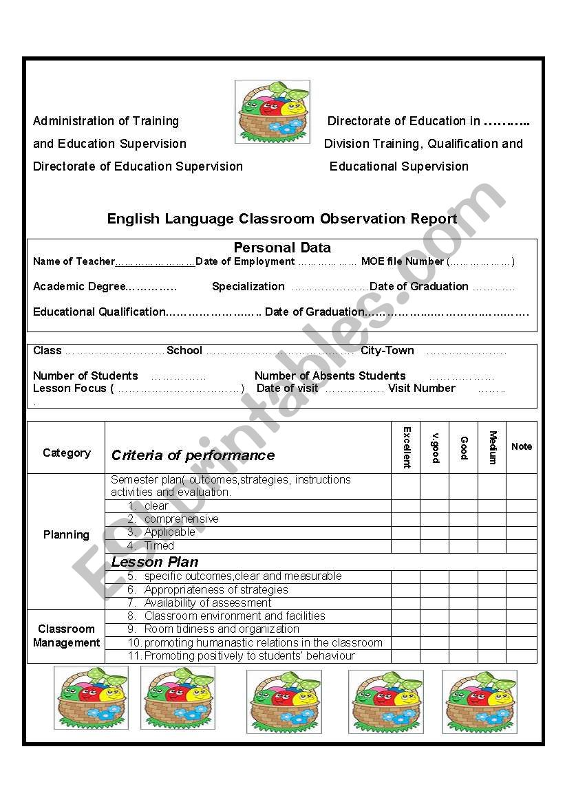 English Language Classroom Observation Report