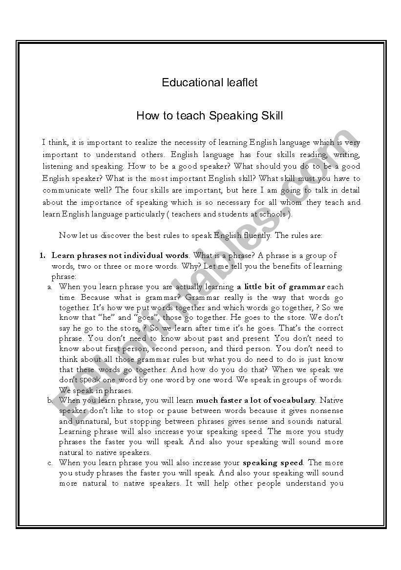 speaking skill worksheet