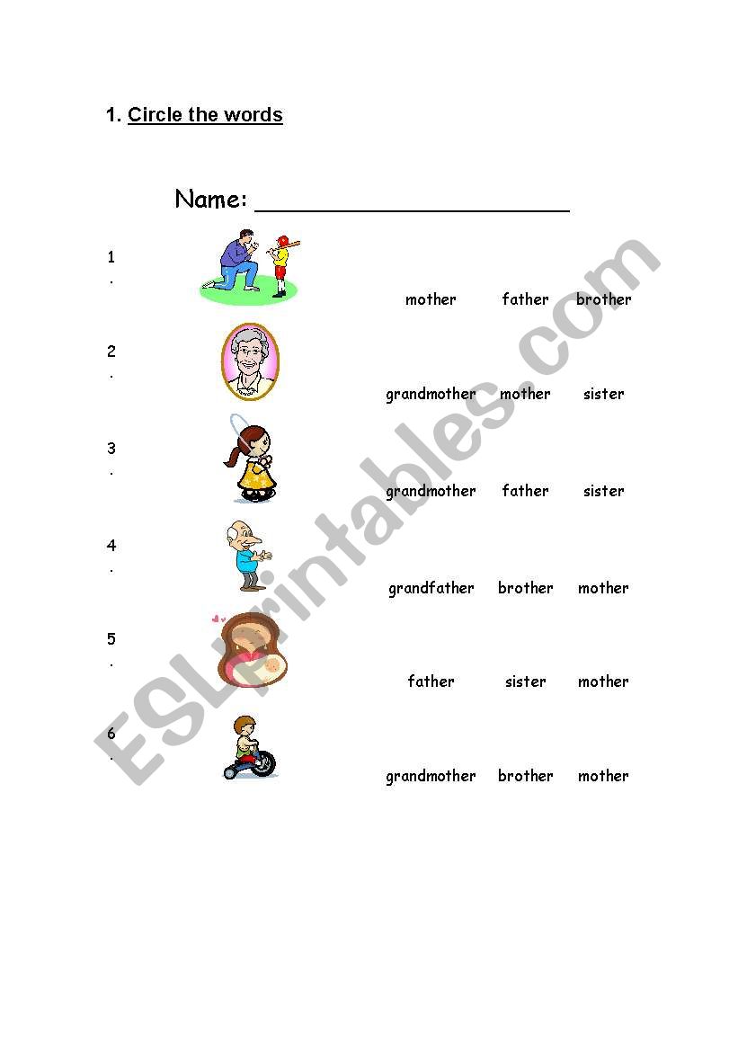 Family Vocabulary & Reading worksheet