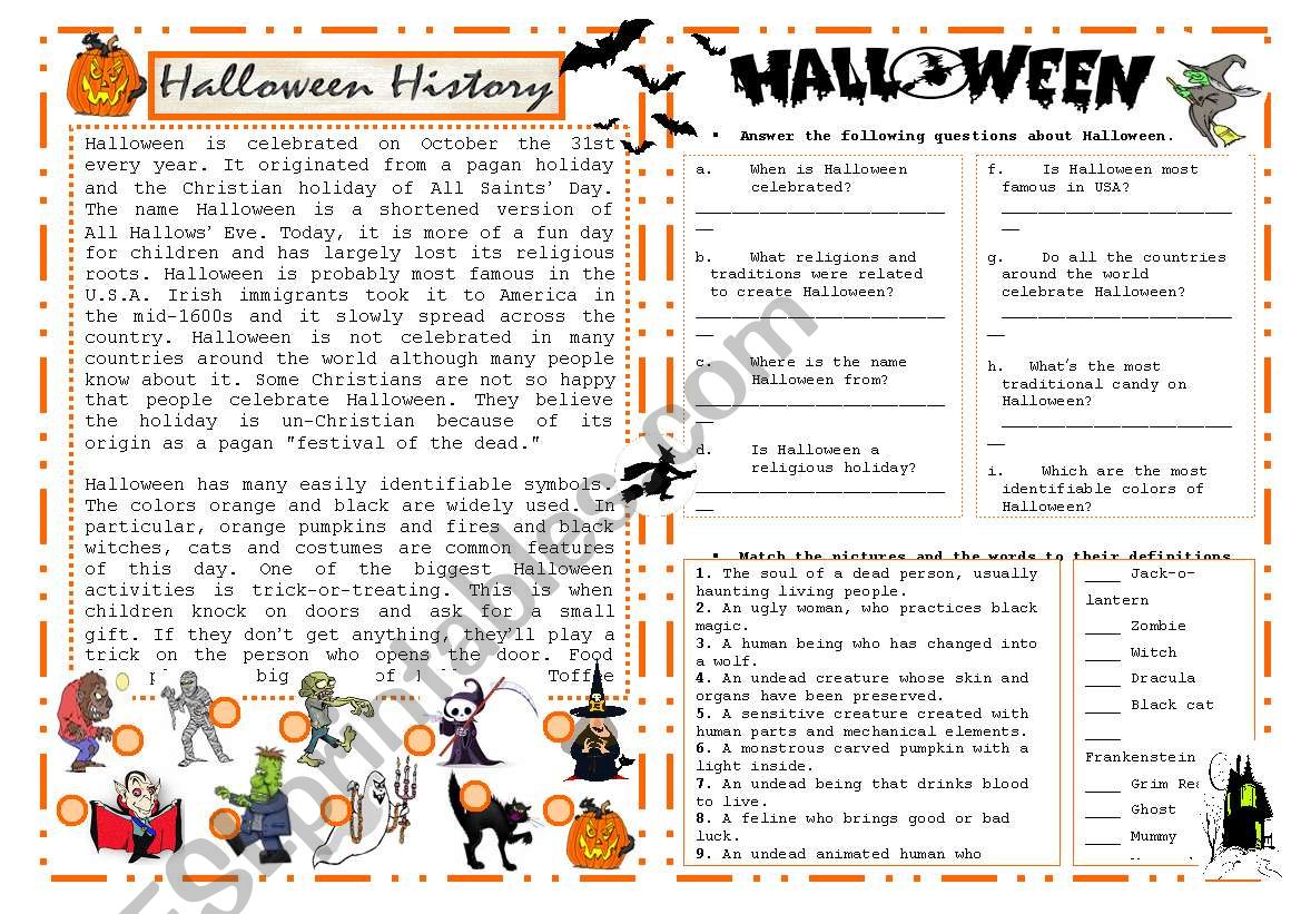 HALLOWEEN HISTORY worksheet