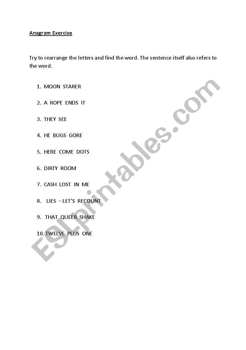 Anagram exercise worksheet