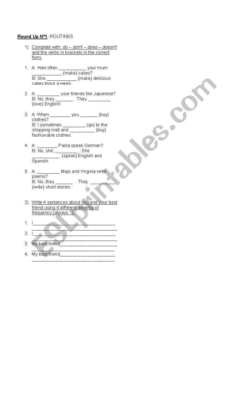 Grammar worksheet