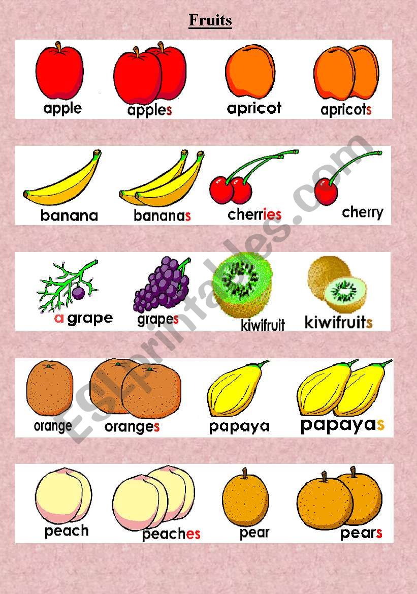 Fruits and vegetables V-aids worksheet