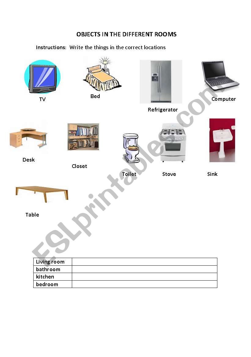 objects in the house worksheet