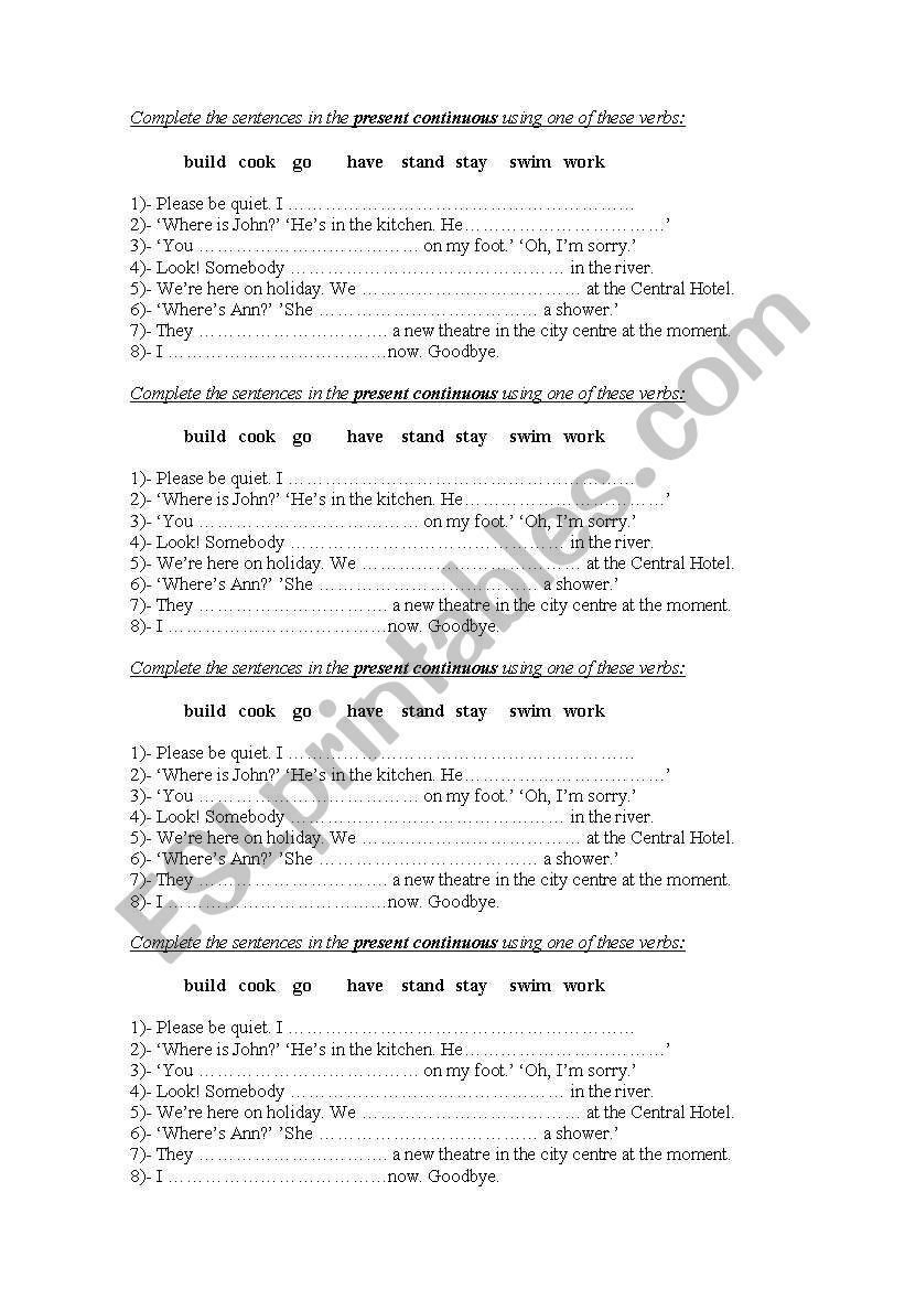 Present continuous worksheet