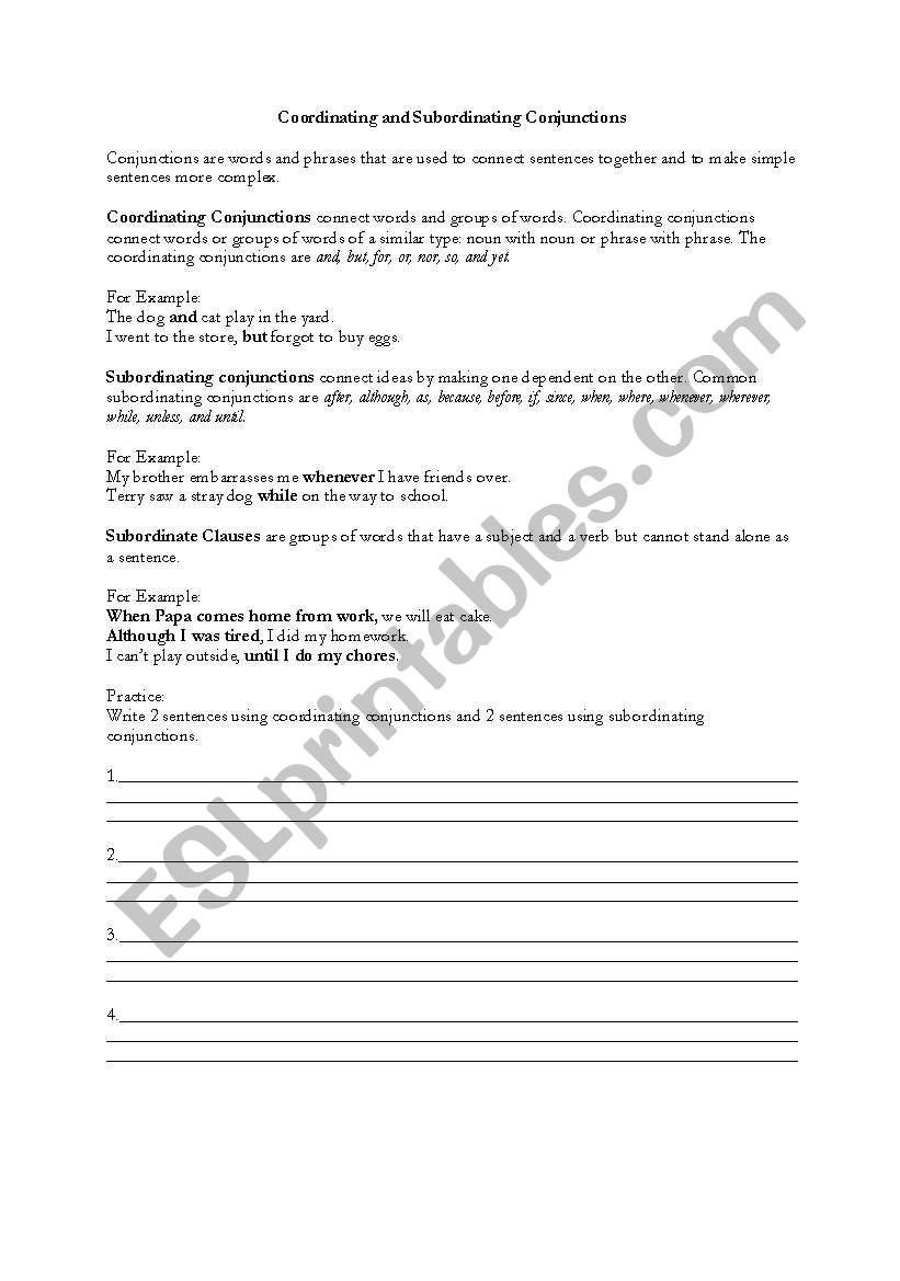 Coordinating and Subordinating Conjunctions