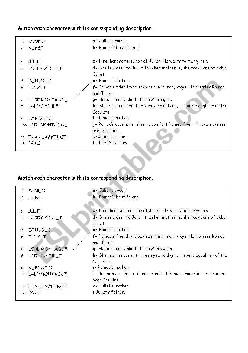 ROMEO & JULIET worksheet