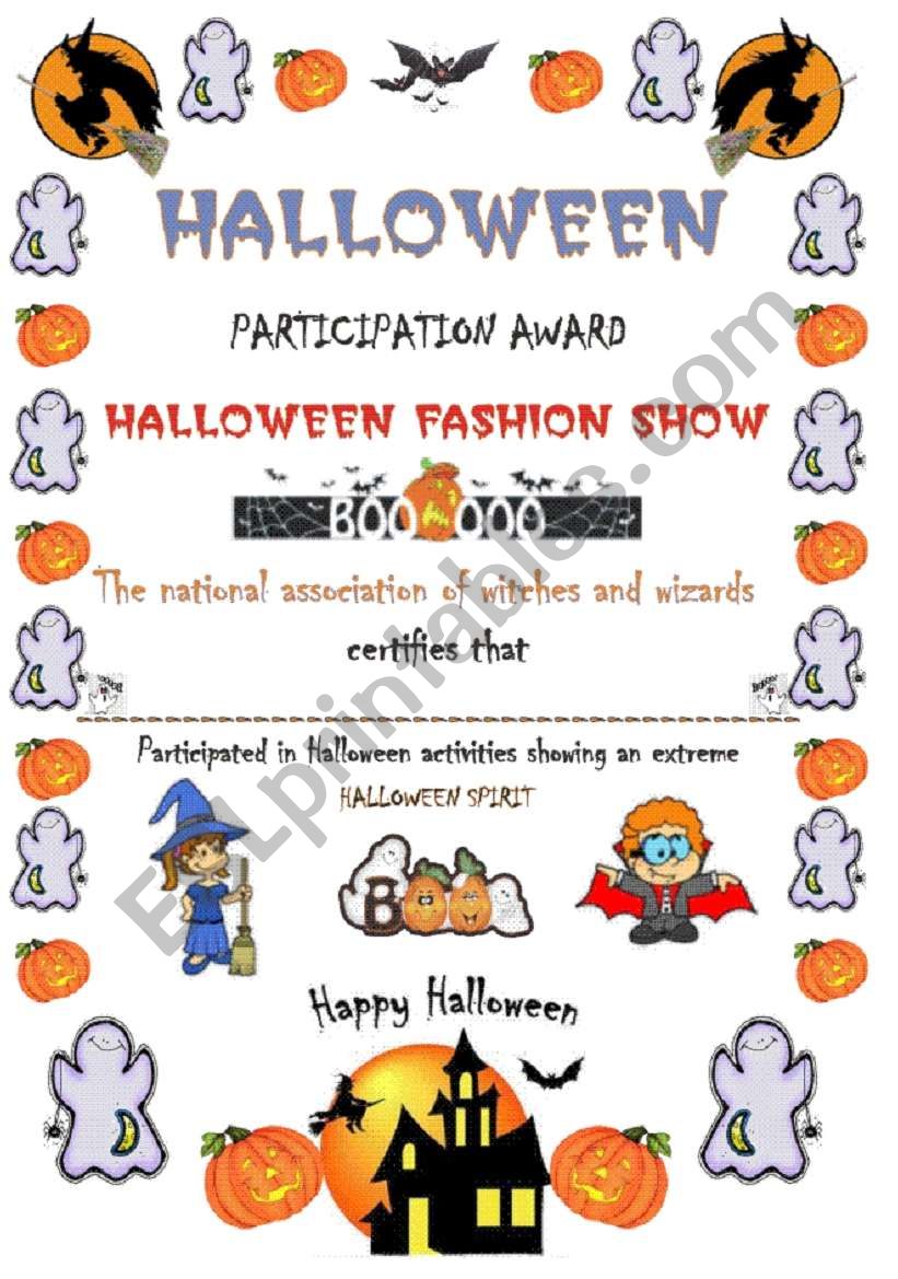 Certificate award about HALLOWEEN