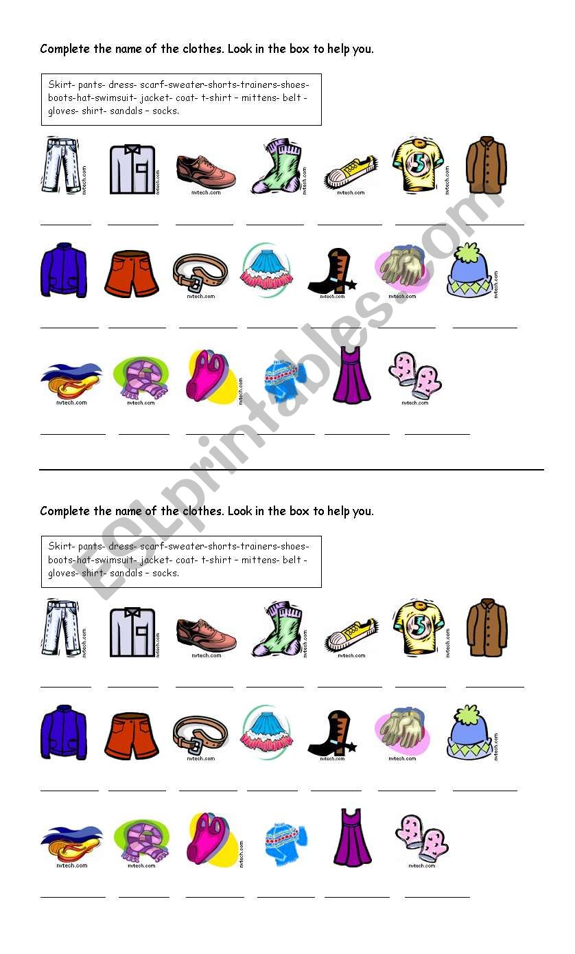 CLOTHES, MATCHING worksheet